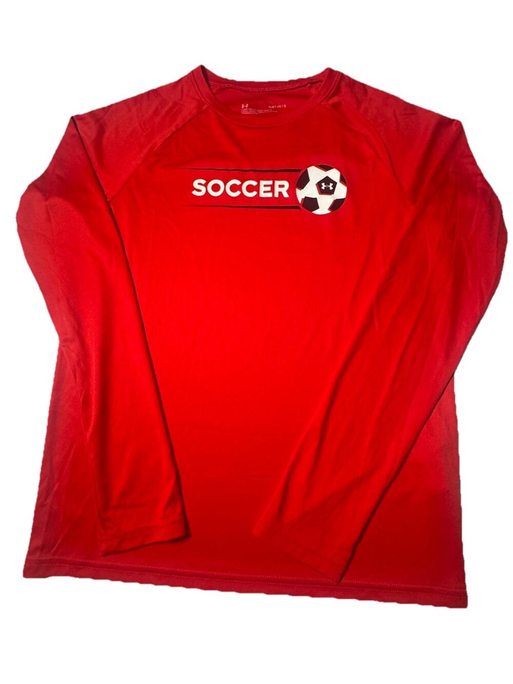 Under Armour Boys YLG Red Soccer Long Sleeve HeatGear Athletic Shirt